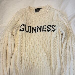 Almost New! Guinness Ivory Cable Knit Crewneck Sweater with Black Logo